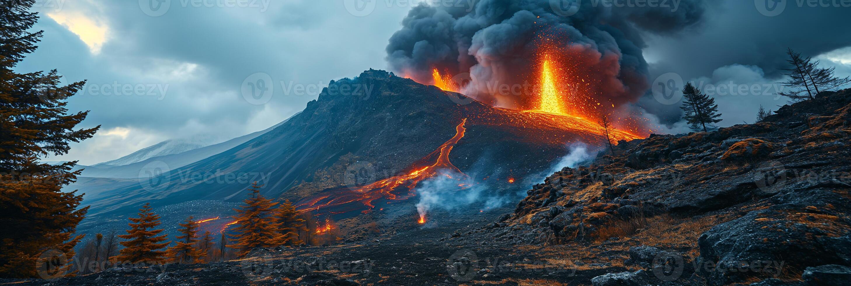 ai gerado apocalíptico visão do uma vulcão em erupção foto