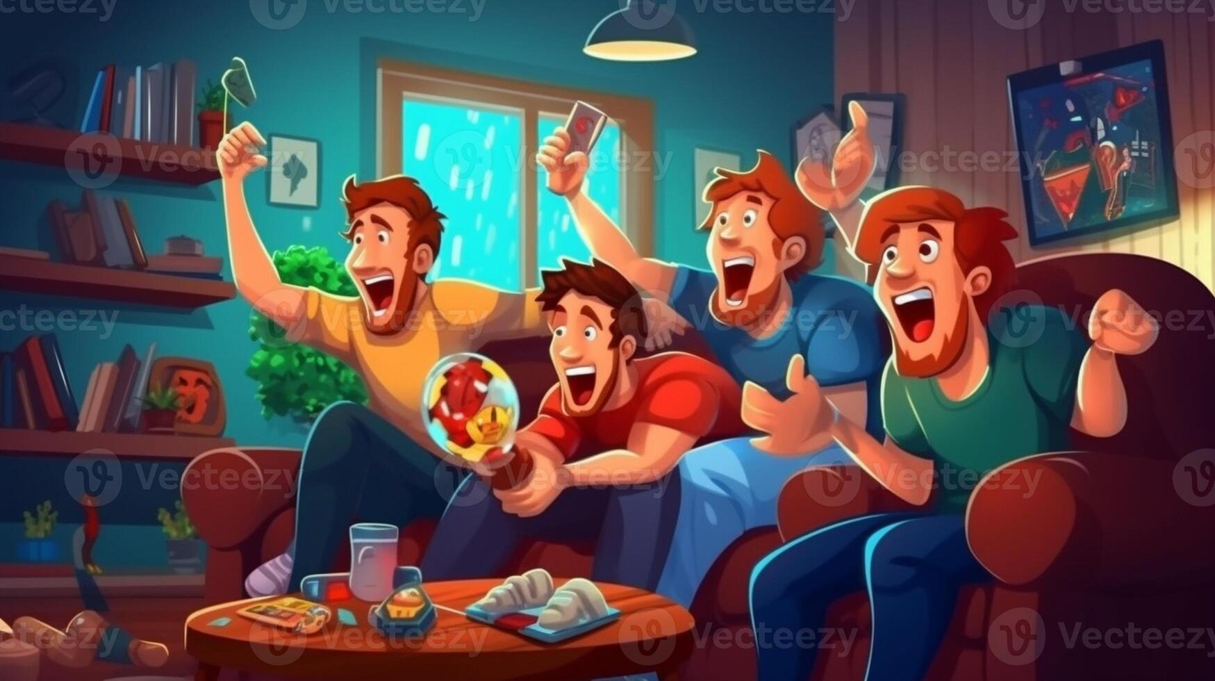ai generativo grupo do amigos tendo Diversão jogando videogames sentado em a sofá às casa conceito sobre tecnologia videogames estilo de vida e pessoas foto