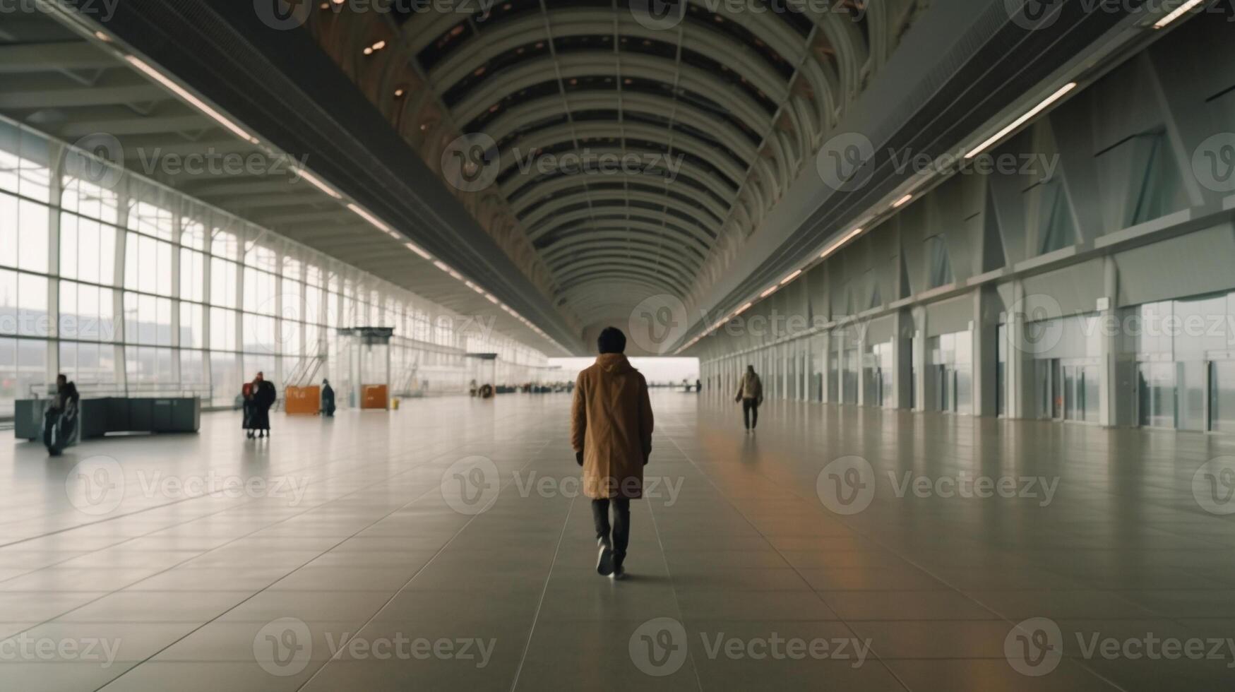 ai generativo homem turista carrinhos às quase esvaziar check-in contadores às a aeroporto terminal vencimento para coronavírus pandemia covid19 surto viagem restrições voar cancelamento conceito foto