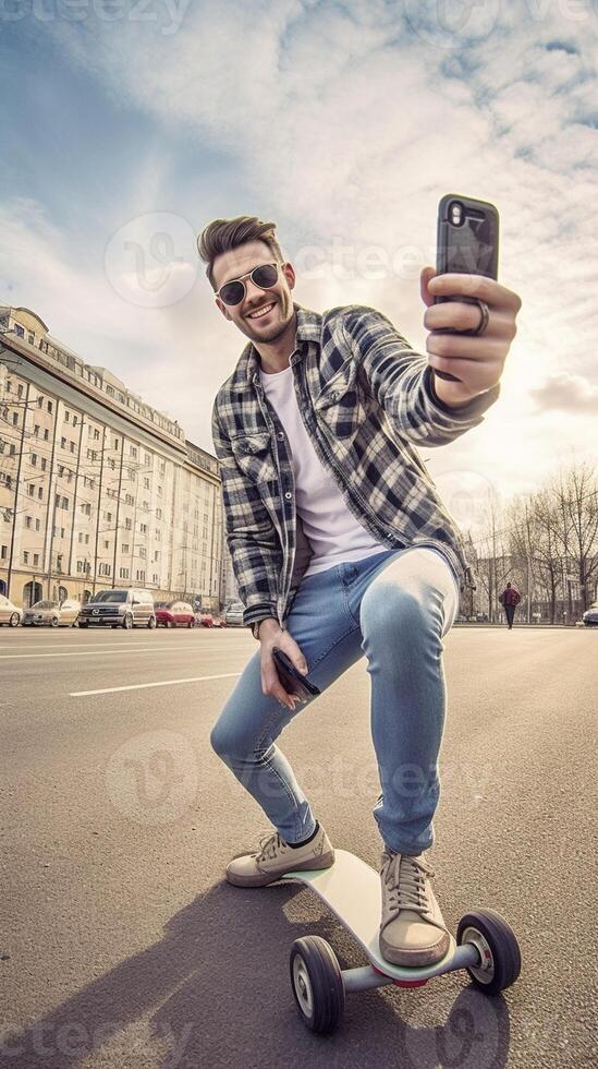 ai generativo homem faz uma selfie estilo de vida conceito foto