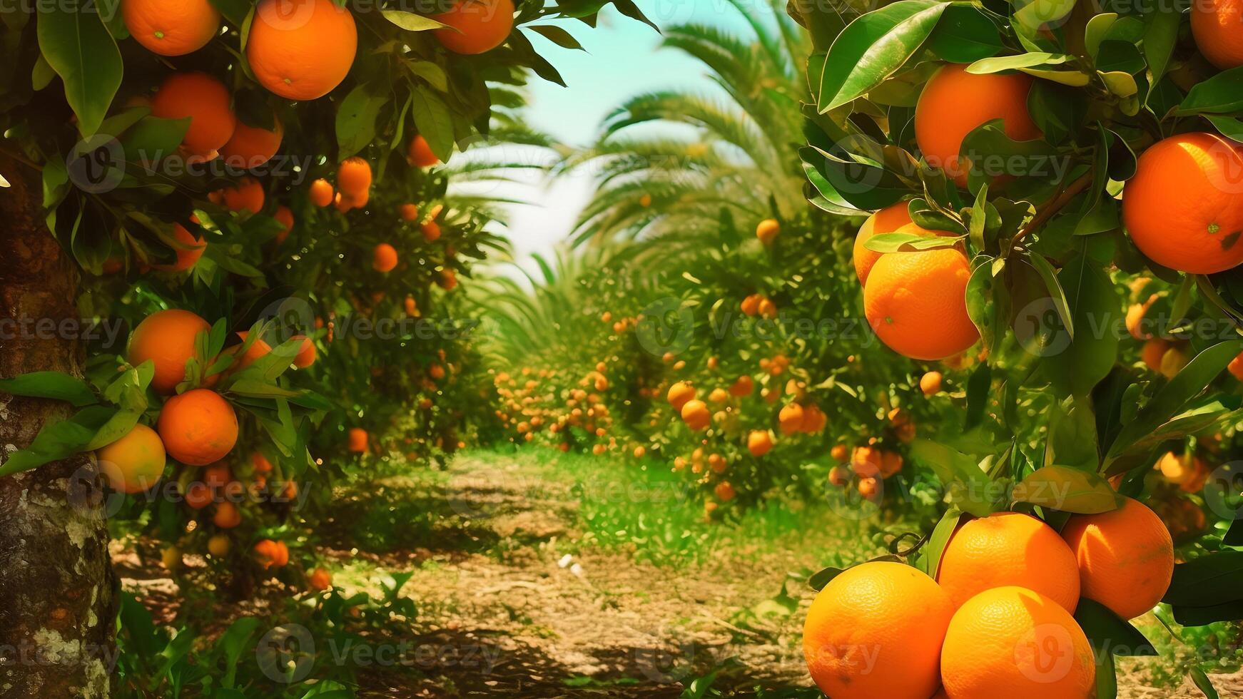 ai gerado laranjas amadurecimento às agricultura Fazenda às ensolarado verão dia, neural rede gerado fotorrealista imagem foto