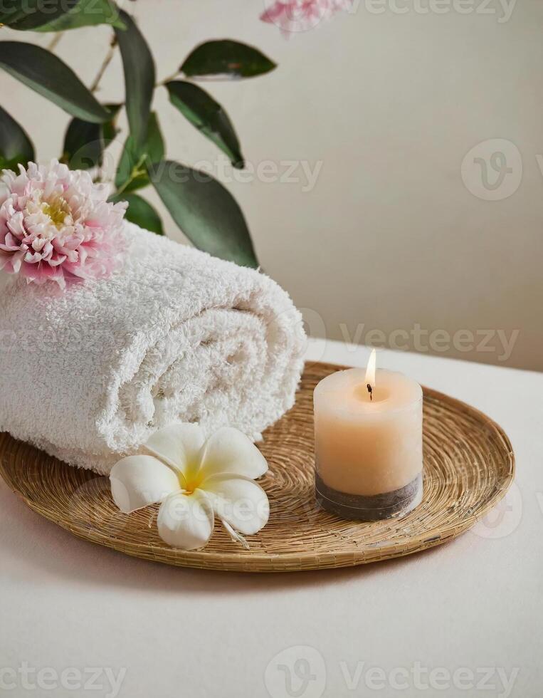ai gerado spa massagem mesa, relaxar e cuidados de saúde conceito foto