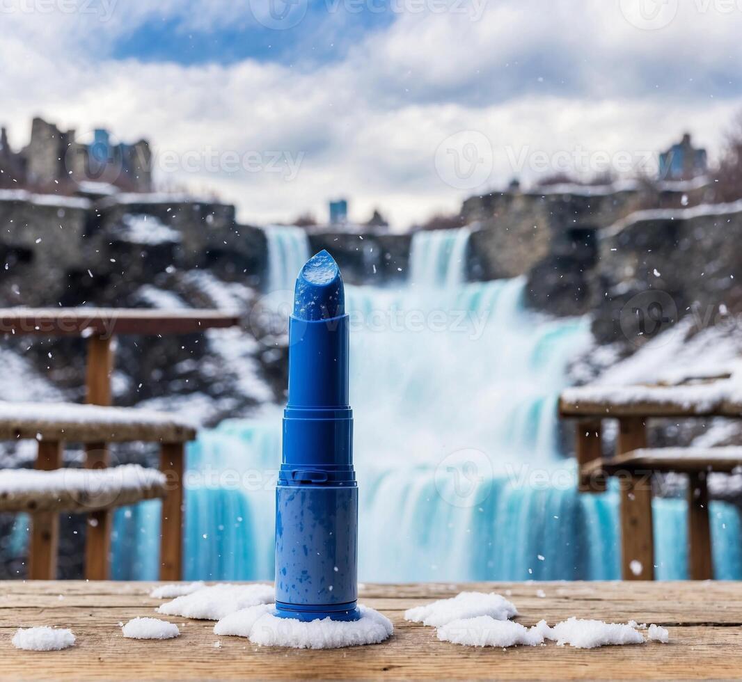 ai gerado batom dentro frente do Niágara cai dentro inverno, Ontário, Canadá foto