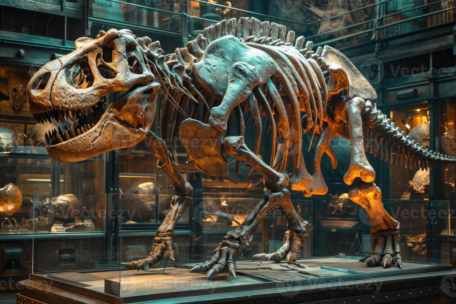 ai gerado dinossauro esqueleto dentro a museu do natural história foto