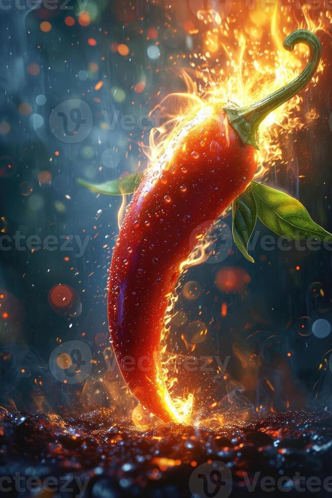 ai gerado fresco vermelho Pimenta Pimenta em fogo. a conceito do picante Comida e especiarias foto