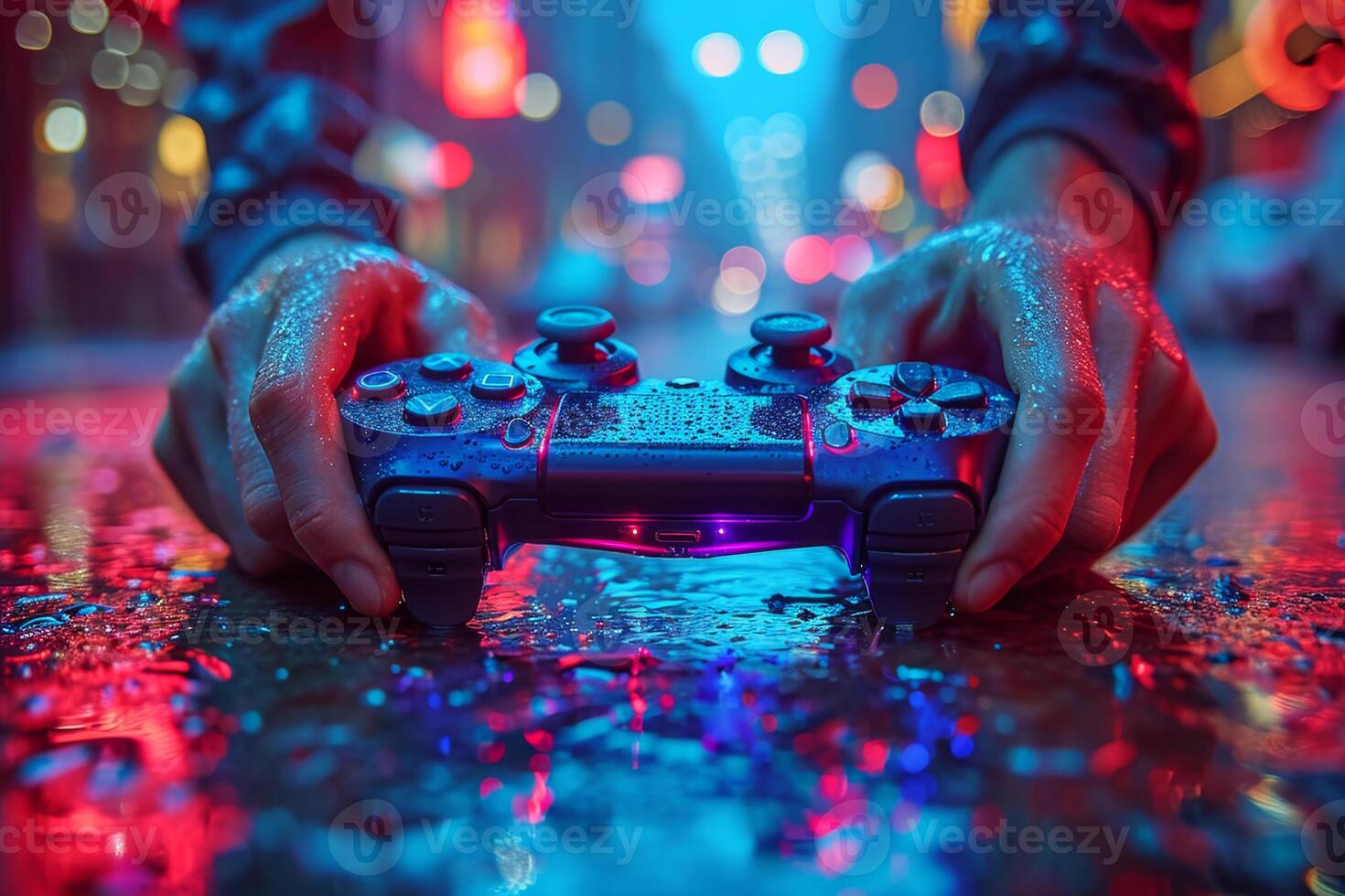 ai gerado fechar-se do uma jogos controle de video game dentro humano mãos. gestão conceito foto