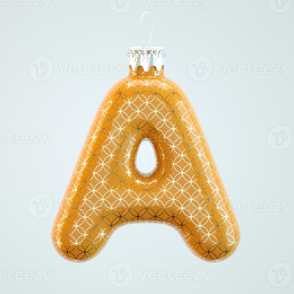 letra laranja um brinquedo de natal com padrão dourado isolado fundo branco 3d render foto