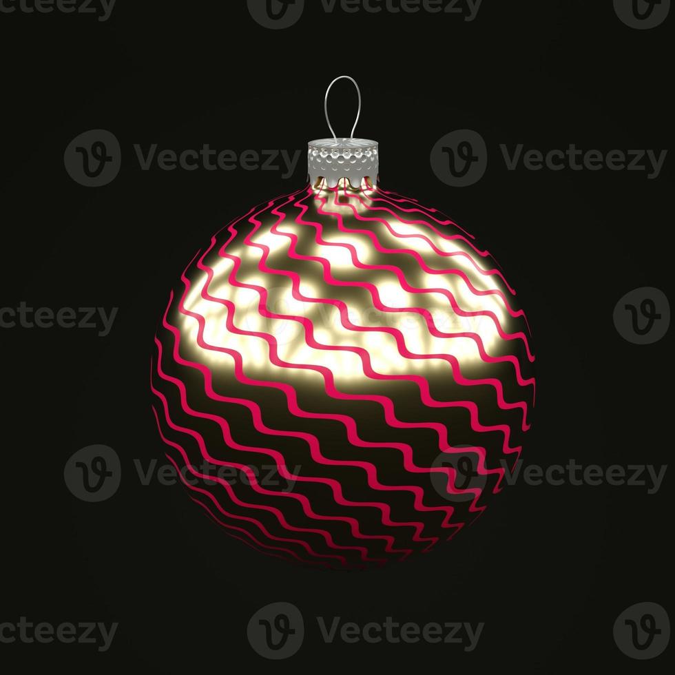 bola vermelha de natal com padrão de onda dourada em fundo preto renderização 3d foto