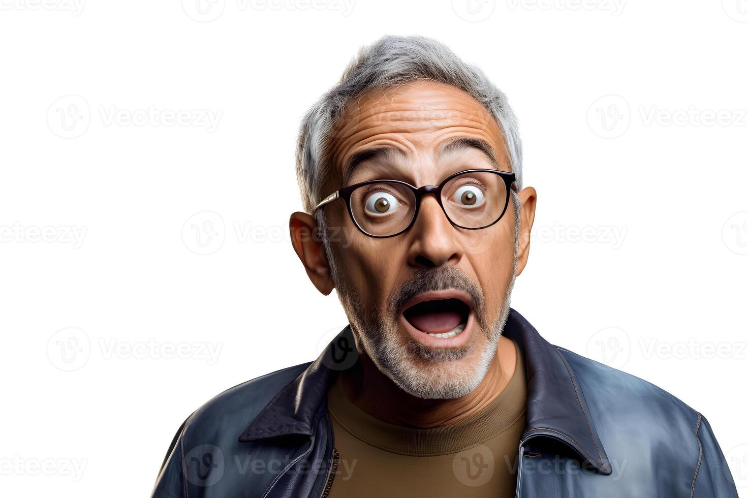 surpreso Senior latim americano homem em branco fundo. neural rede gerado fotorrealista imagem. foto