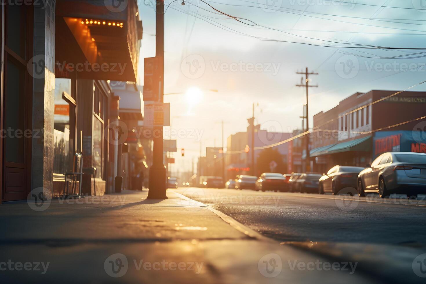 ai gerado americano centro da cidade rua Visão às ensolarado verão noite, neural rede gerado imagem foto