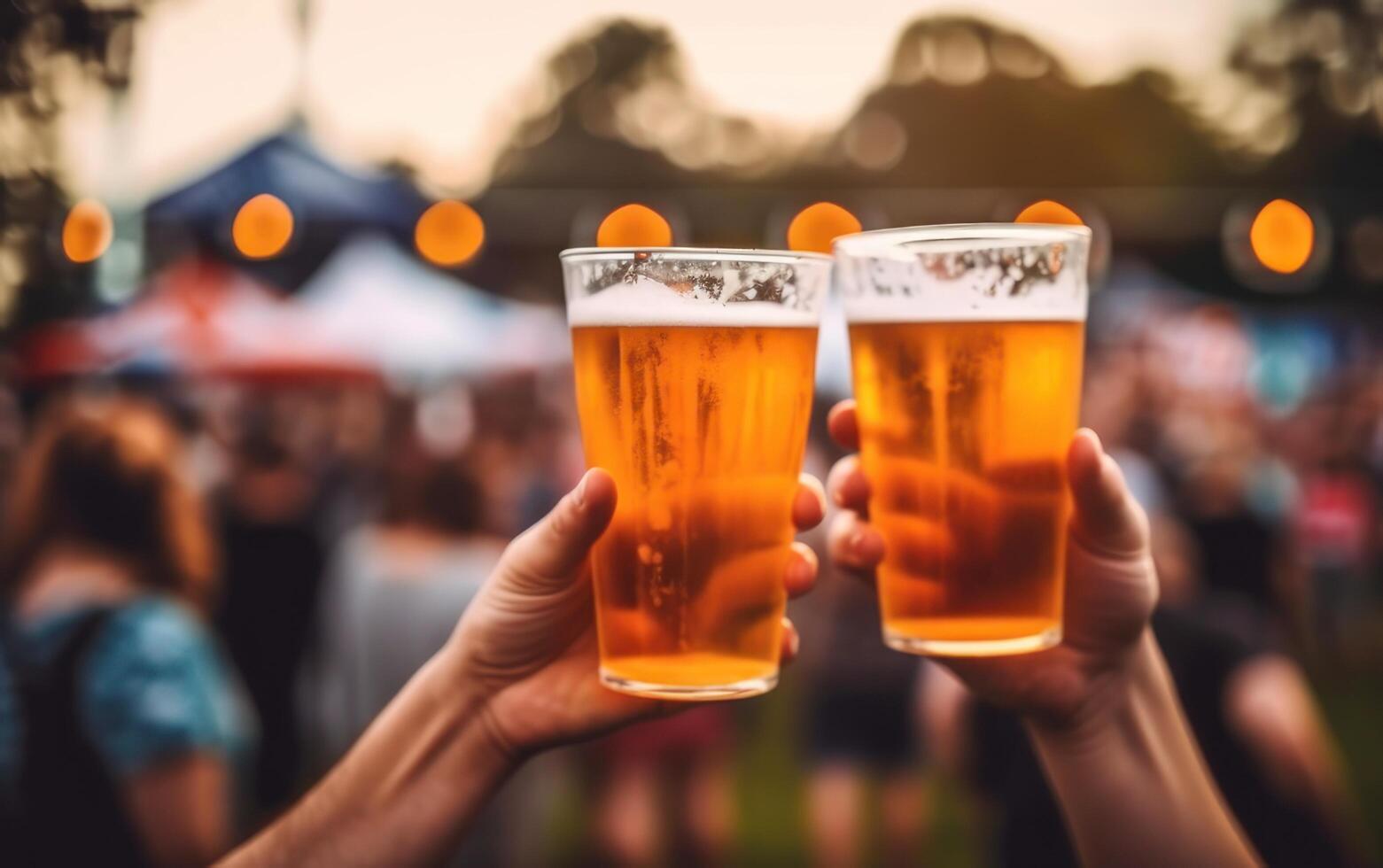 ai gerado feliz amigos torcendo Cerveja óculos às cervejaria bar jardim. generativo ai foto