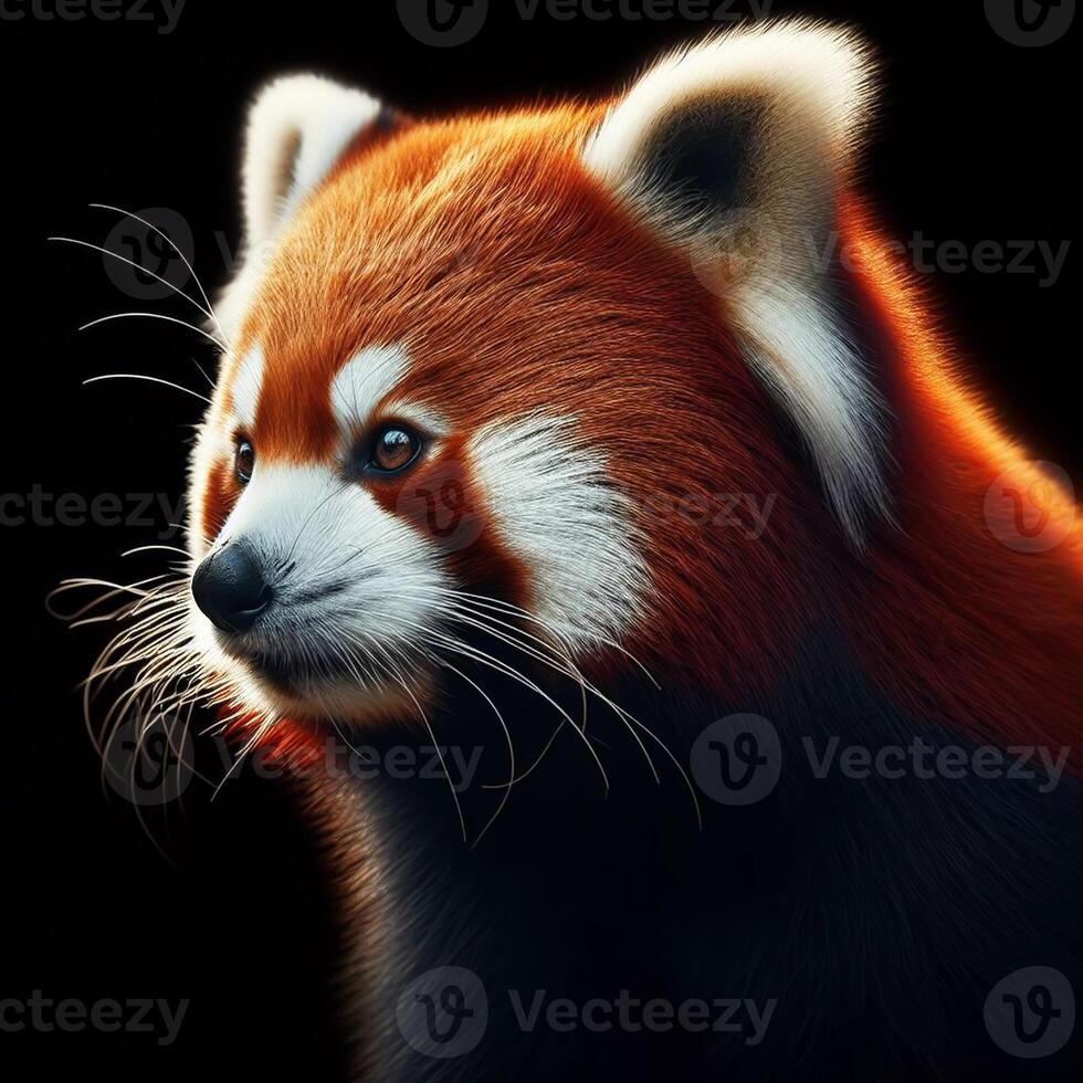 ai gerado vermelho panda isolado em Preto fundo. mamífero animal. foto