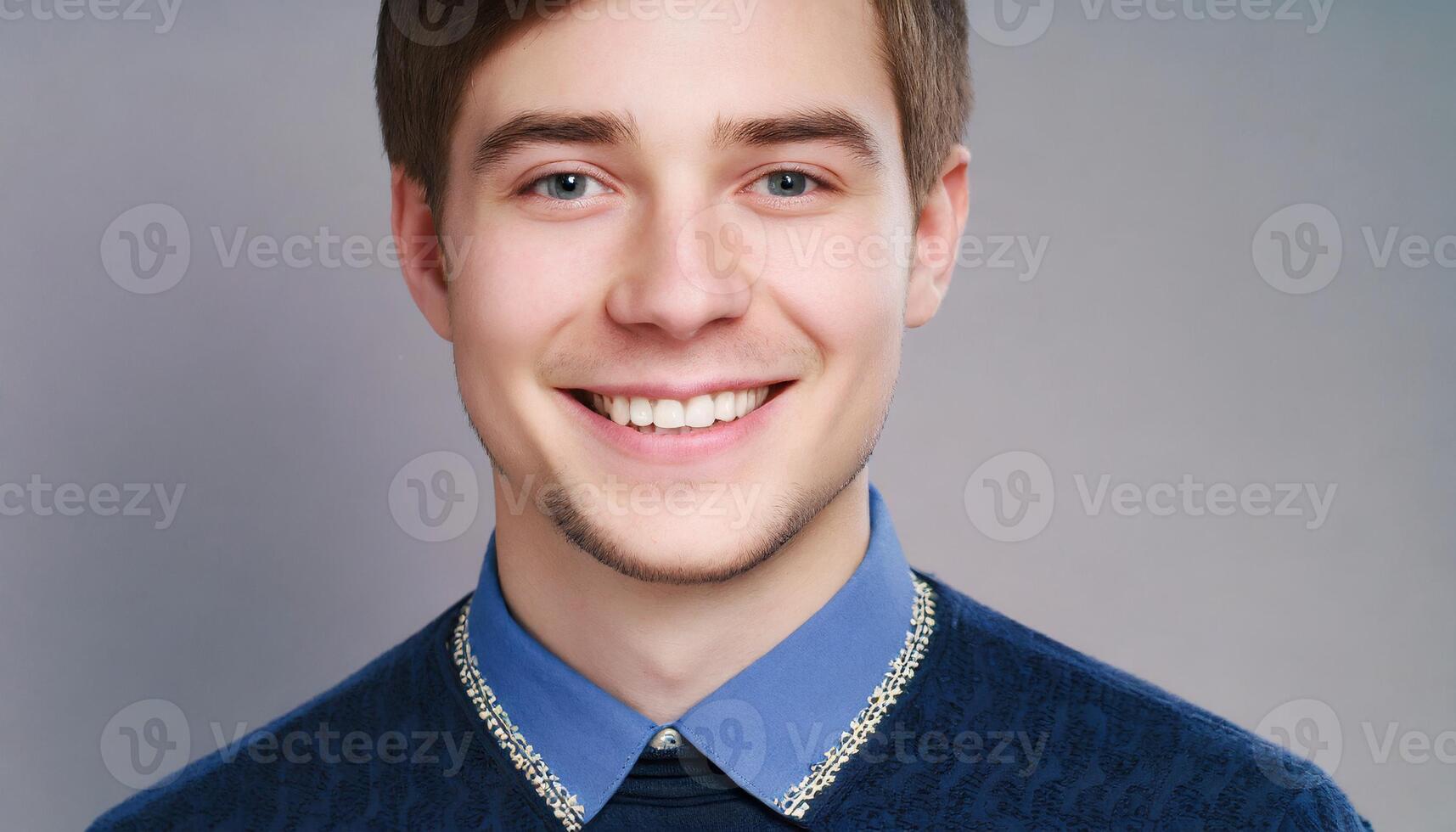 ai gerado retrato do jovem homem com saudável dentes sorriso, saúde Cuidado conceito foto