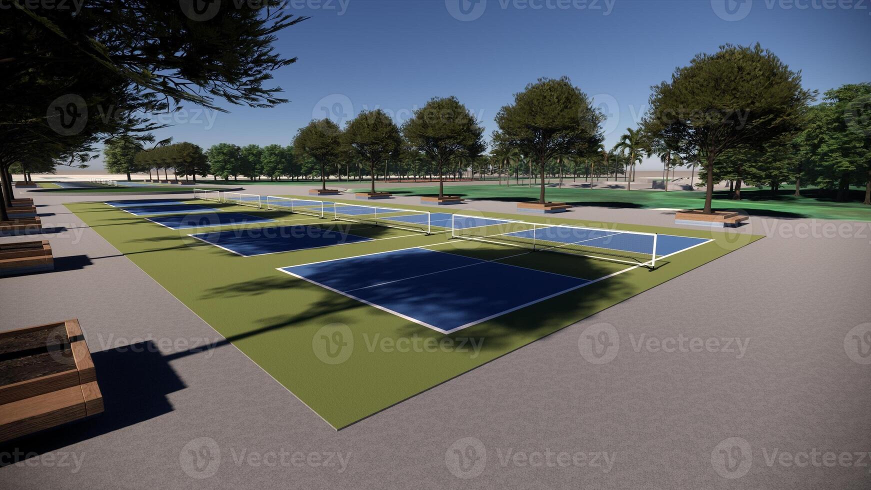 ao ar livre pickleball quadra esporte panorama 3d render foto