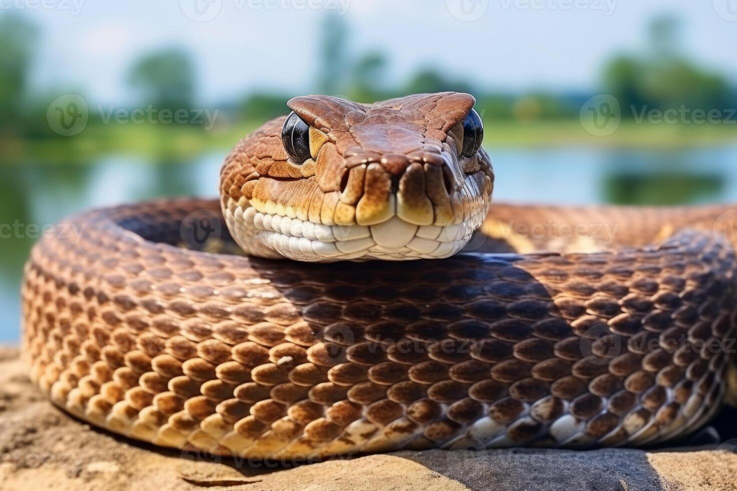 ai gerado colorida serpente Pitão cobra víbora floresta se escondendo esperando para presa floresta tropical selva intocado natureza predador venenoso veneno perigoso animais selvagens venenoso animal pele rabo arrepiante africano foto