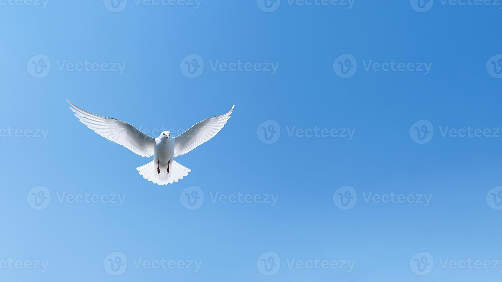 ai gerado vôo gaivota em azul céu fundo. liberdade e Paz conceito. foto