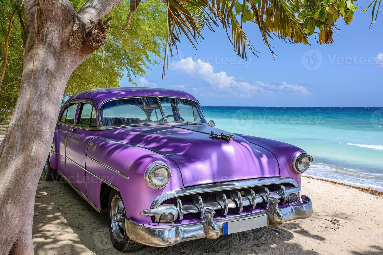 ai gerado vintage roxa americano carro dentro cubano costa foto