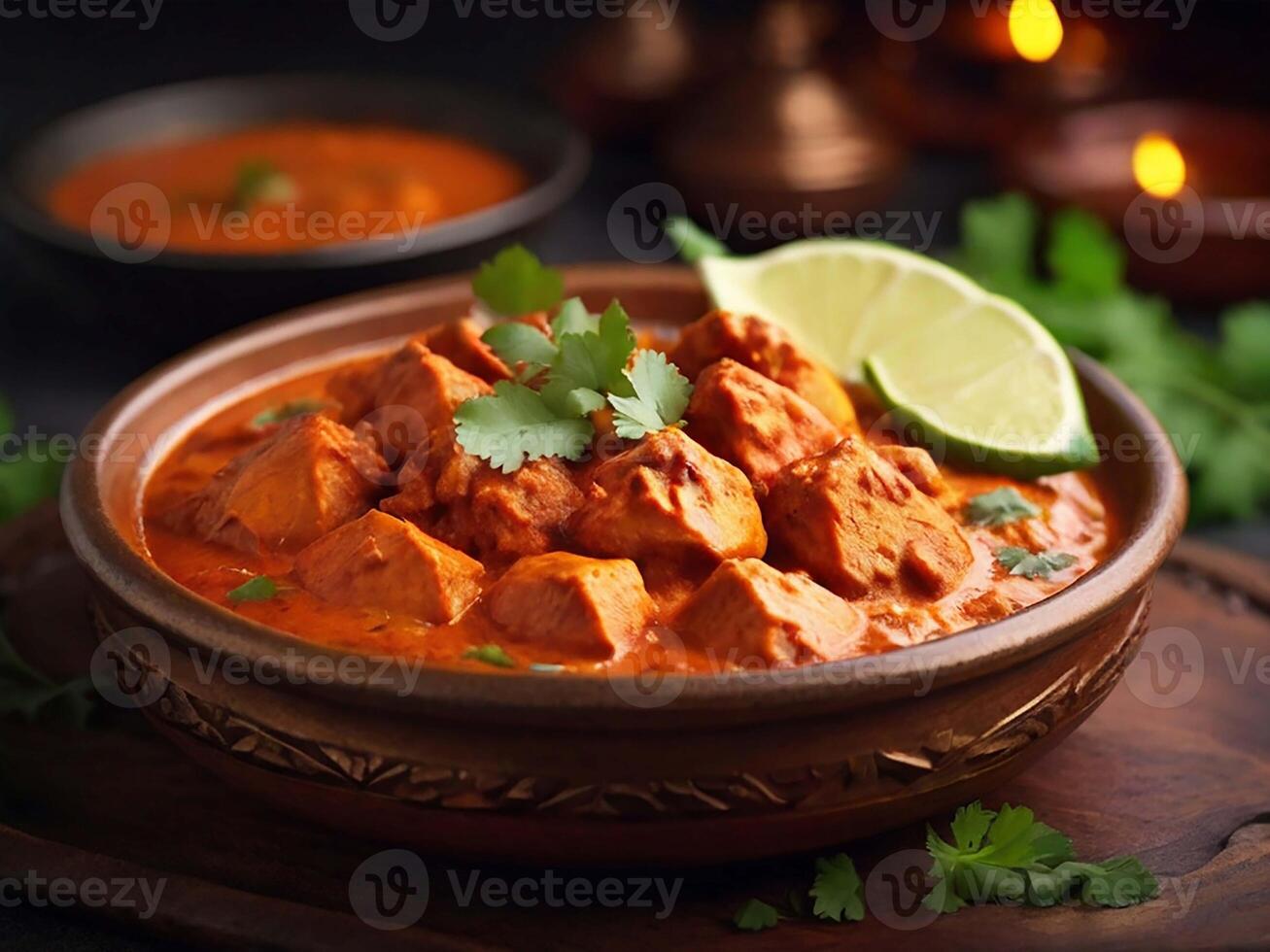 ai gerado frango tikka Masala servido com naan . generativo ai foto