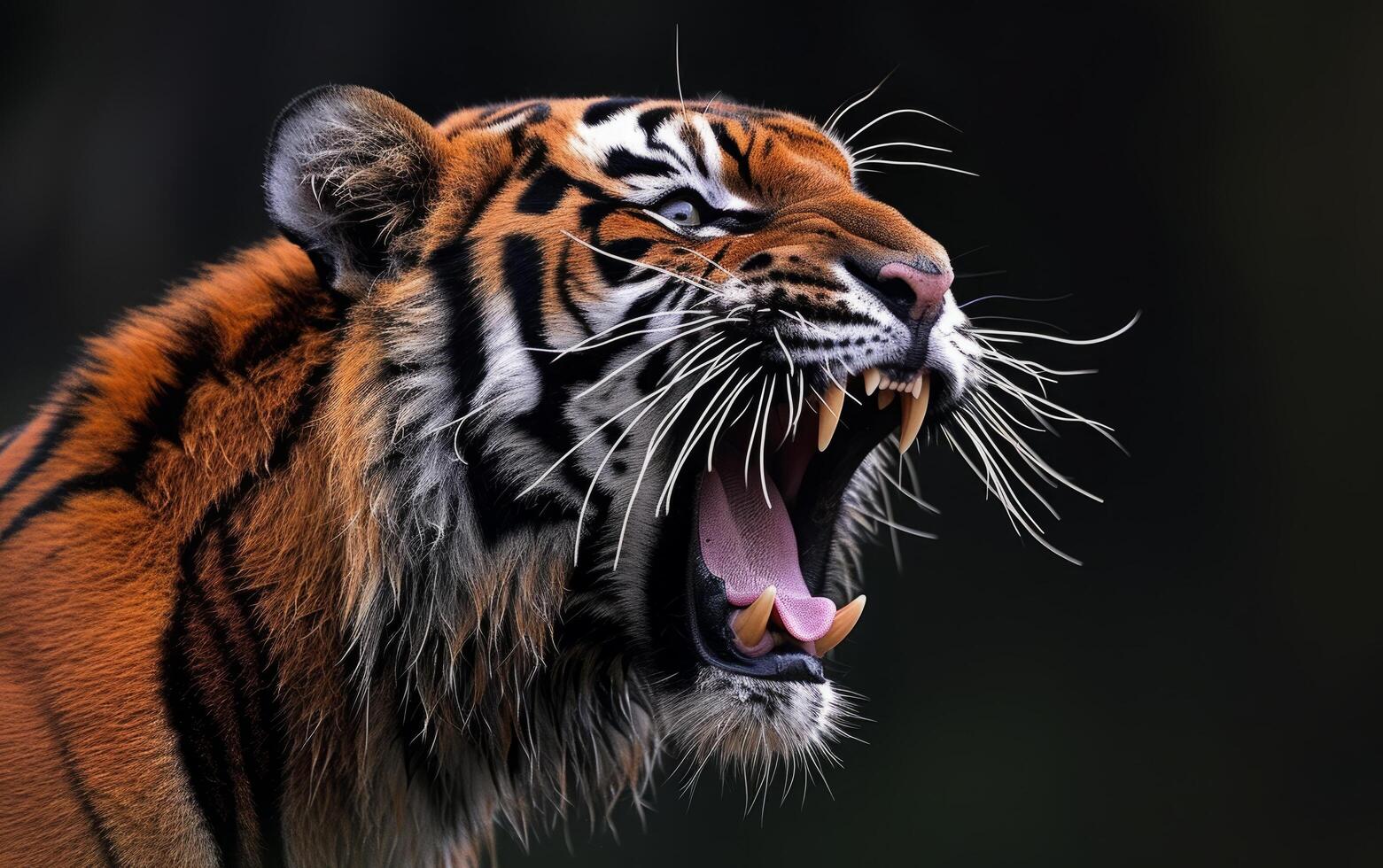 ai gerado Bengala tigre rugindo perfil Visão foto
