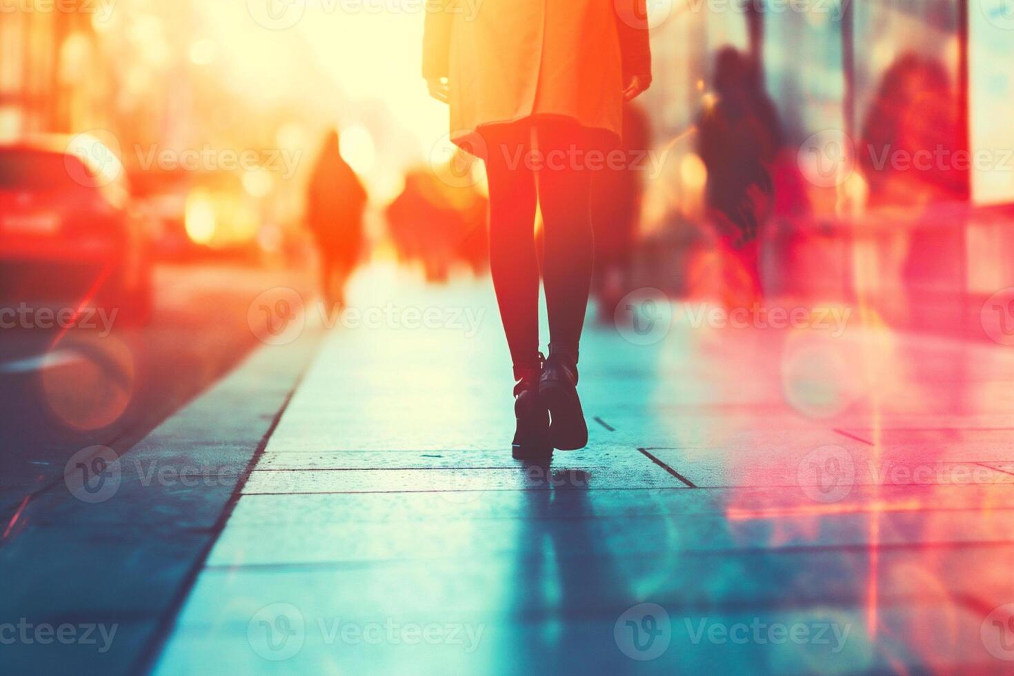 ai gerado abstrato movimento borrão do pessoas caminhando dentro a cidade, turva fundo foto