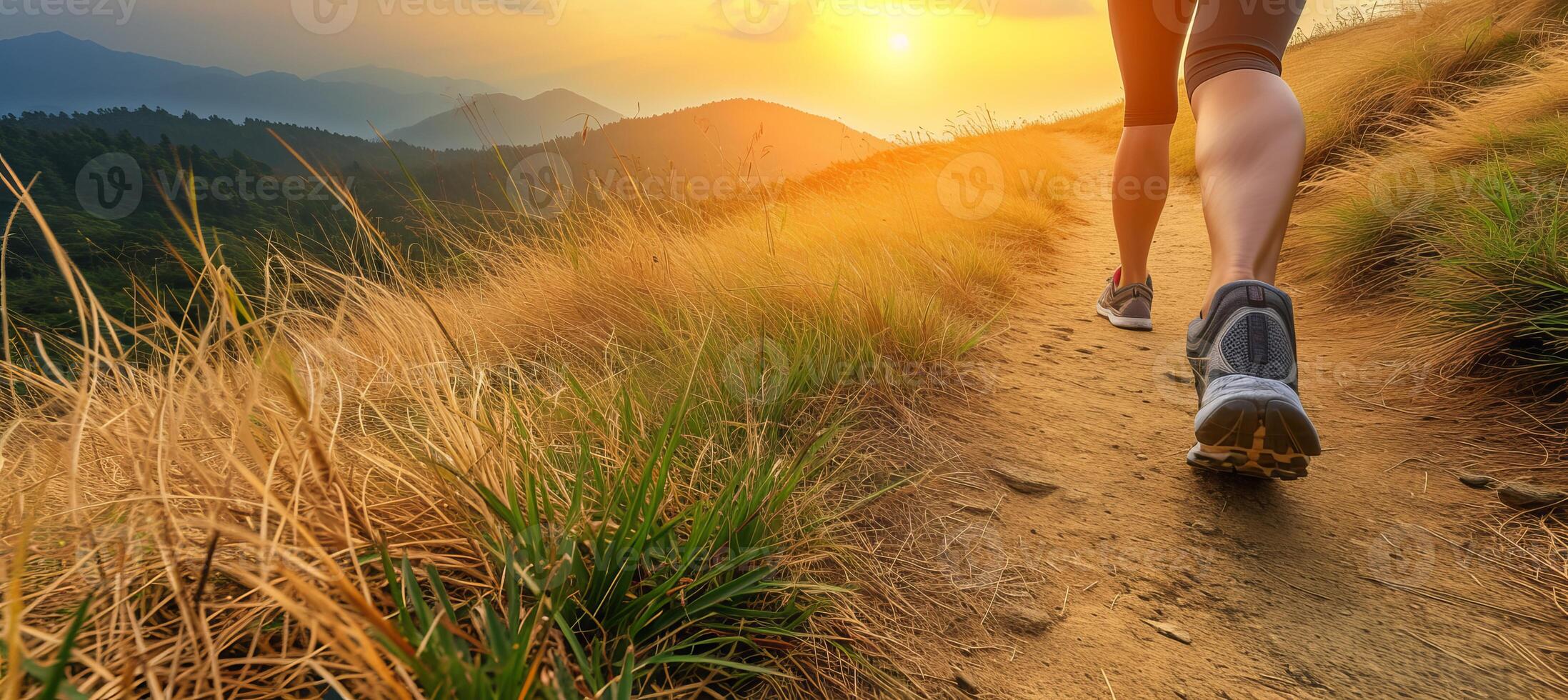 ai gerado ativo jovem mulher com uma lindo sorrir trilha corrida dentro natureza para uma maratona ou triatlo foto