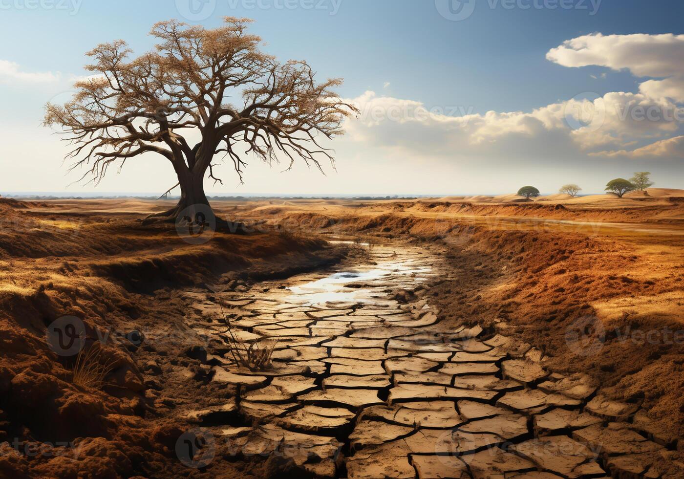 ai gerado seco terra, com árido e rachado solo Porque do seca, vencimento para clima mudança foto