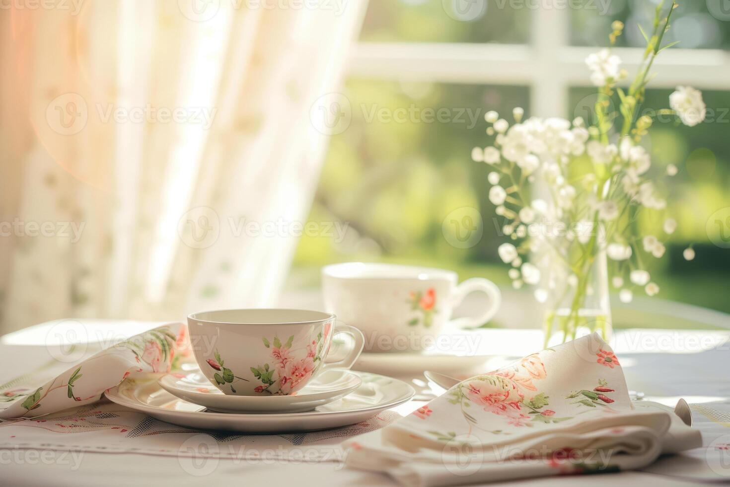 ai gerado elegante mesa configuração com floral temático guardanapos. generativo ai foto