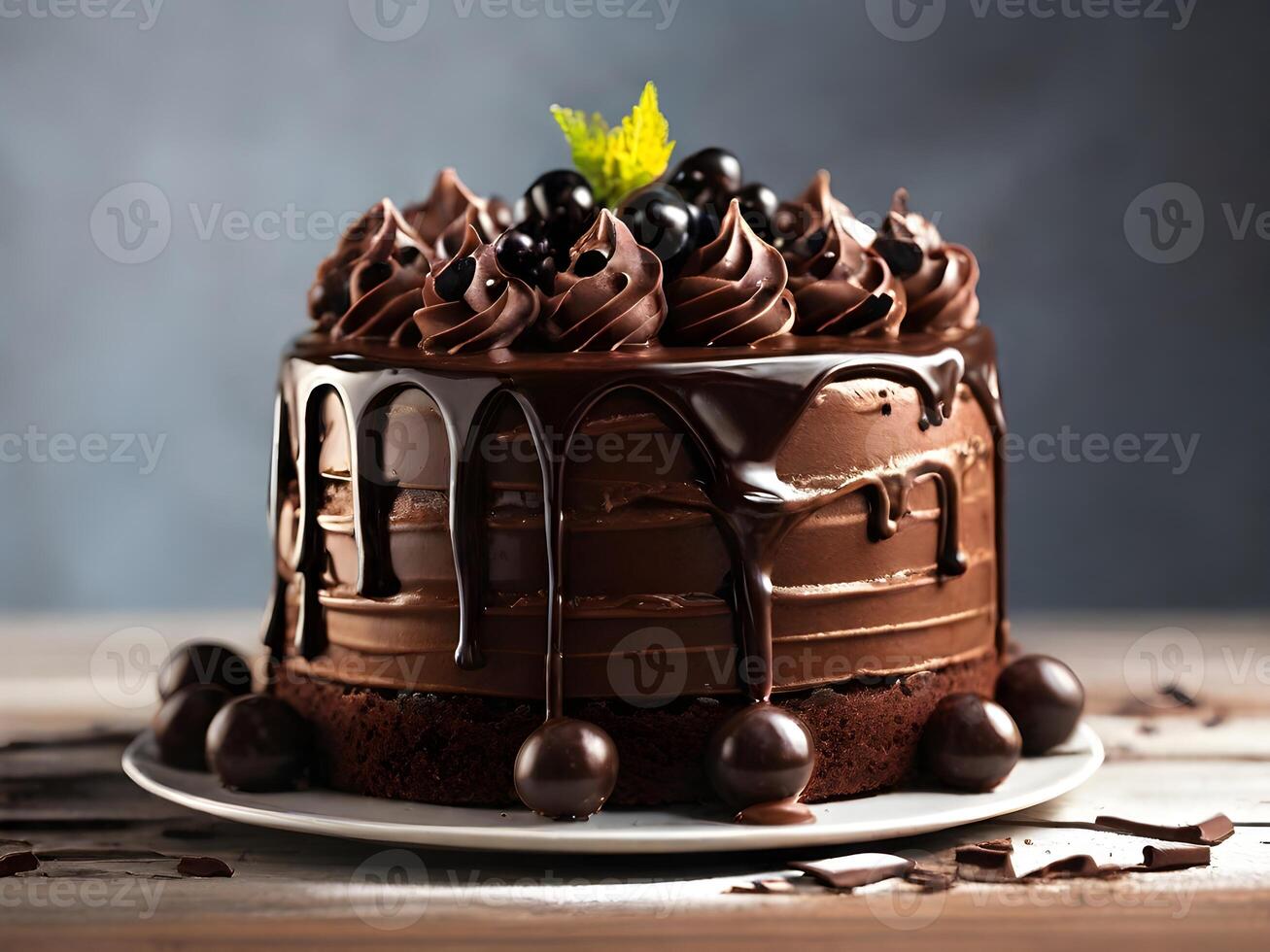 ai gerado chocolate bolo com chocolate pinga e chocolate bolas foto