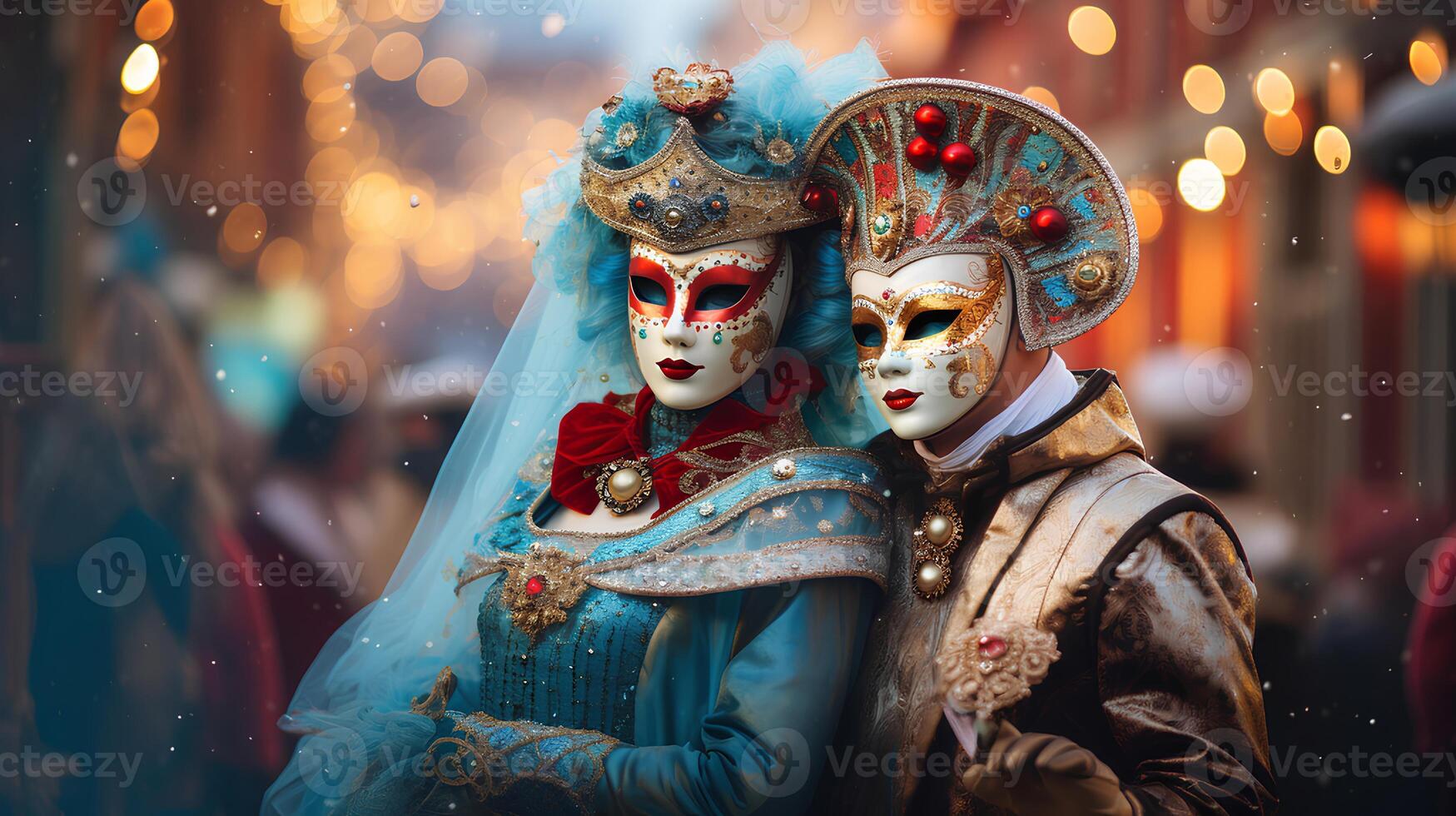 ai gerado carnaval festival dentro Veneza casal do barroco máscaras foto