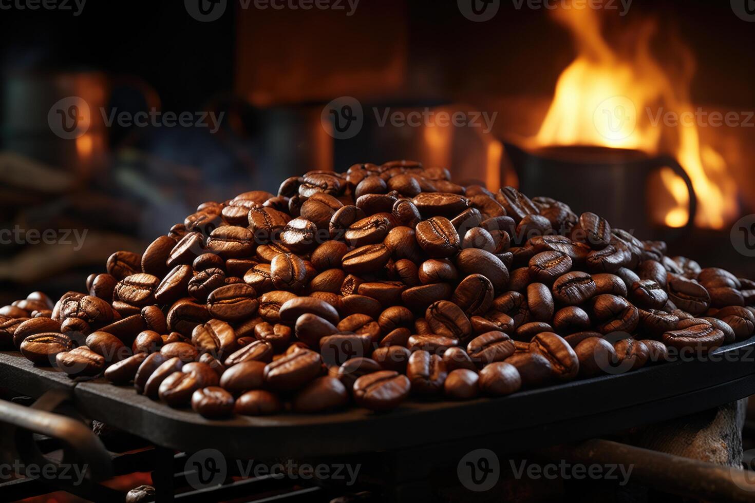 ai gerado assado café feijões fechar-se dentro pratos . colombiano café foto