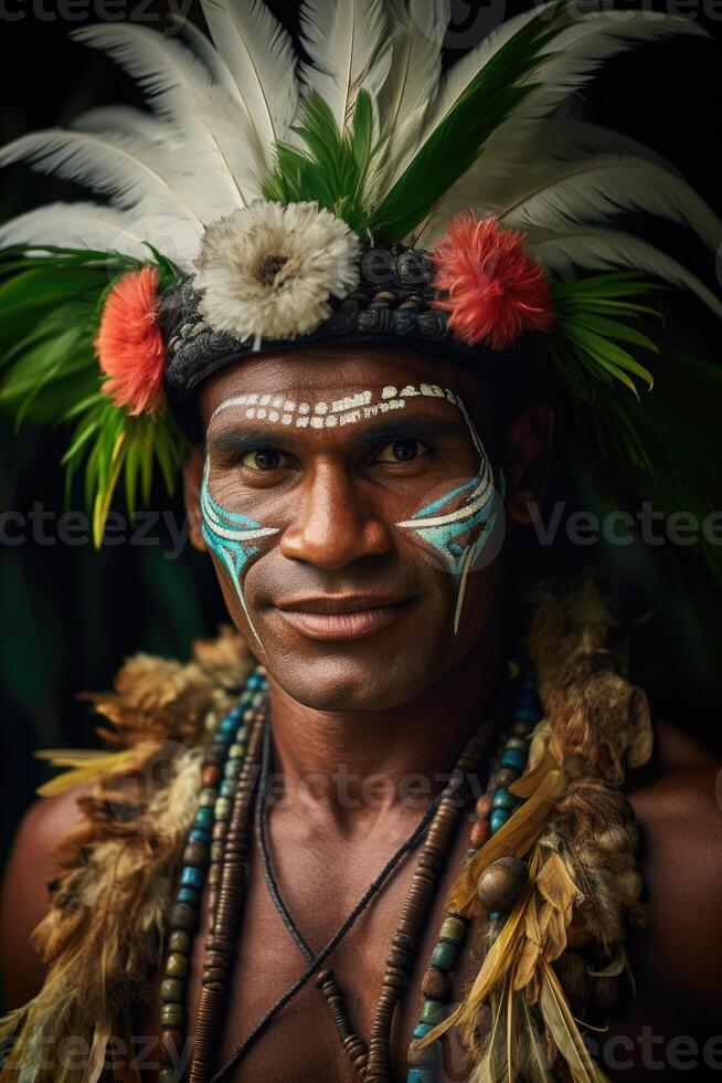 ai gerado retrato do uma polinésio homem a partir de a pacífico ilha do Taiti. francês Polinésia foto
