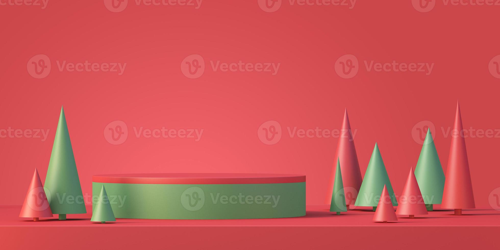 fundo de exibição de maquete de produto de Natal e ano novo com árvore de natal, fundo de renderização 3D foto