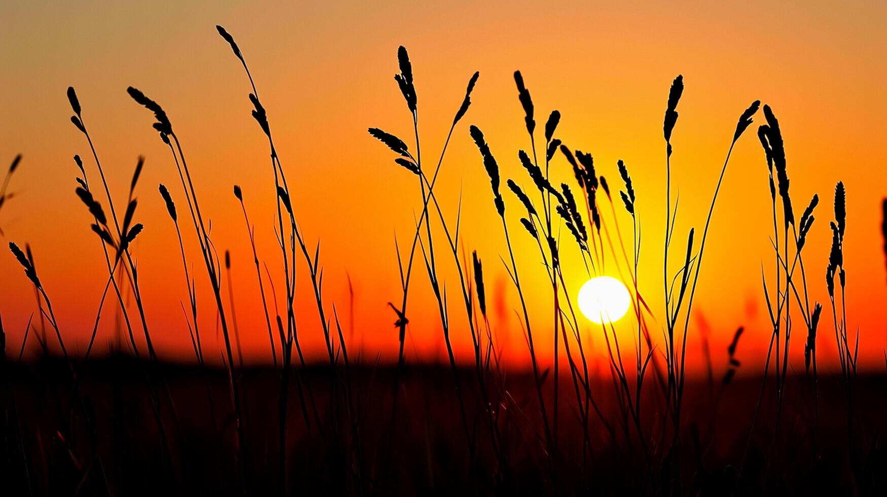 ai gerado foto do recortado selvagem Relva contra vibrante pôr do sol. a céu profundo laranja perto a horizonte para isqueiro matiz Como isto sobe, indicando a Sol configuração ai gerado