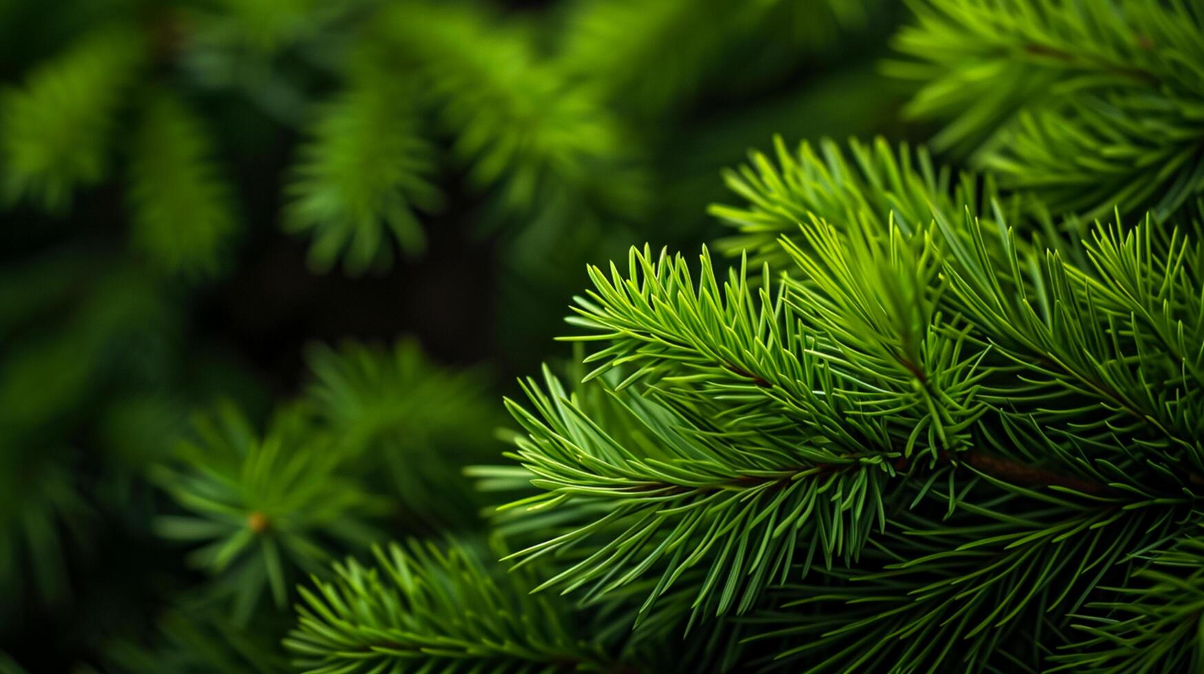 ai gerado foto do brilhante verde pinho agulhas conjunto contra escuro, sombrio fundo. ai gerado