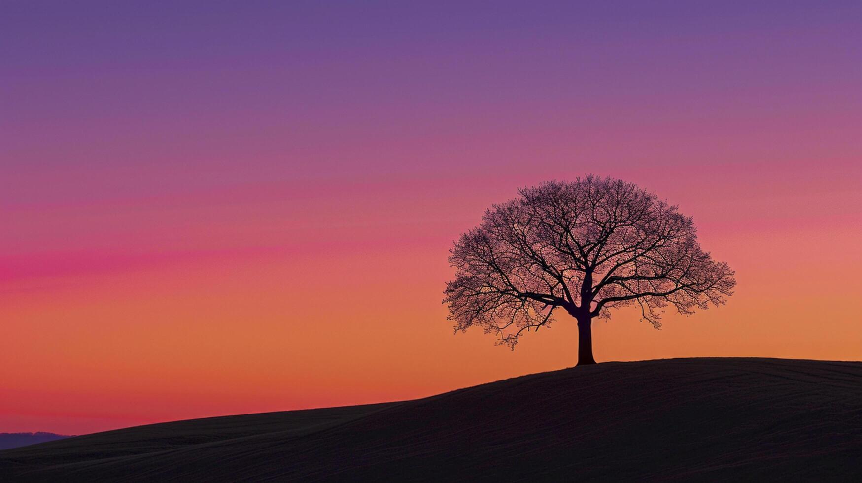 ai gerado solitário árvore recortado contra uma gradiente pôr do sol céu ai gerado foto