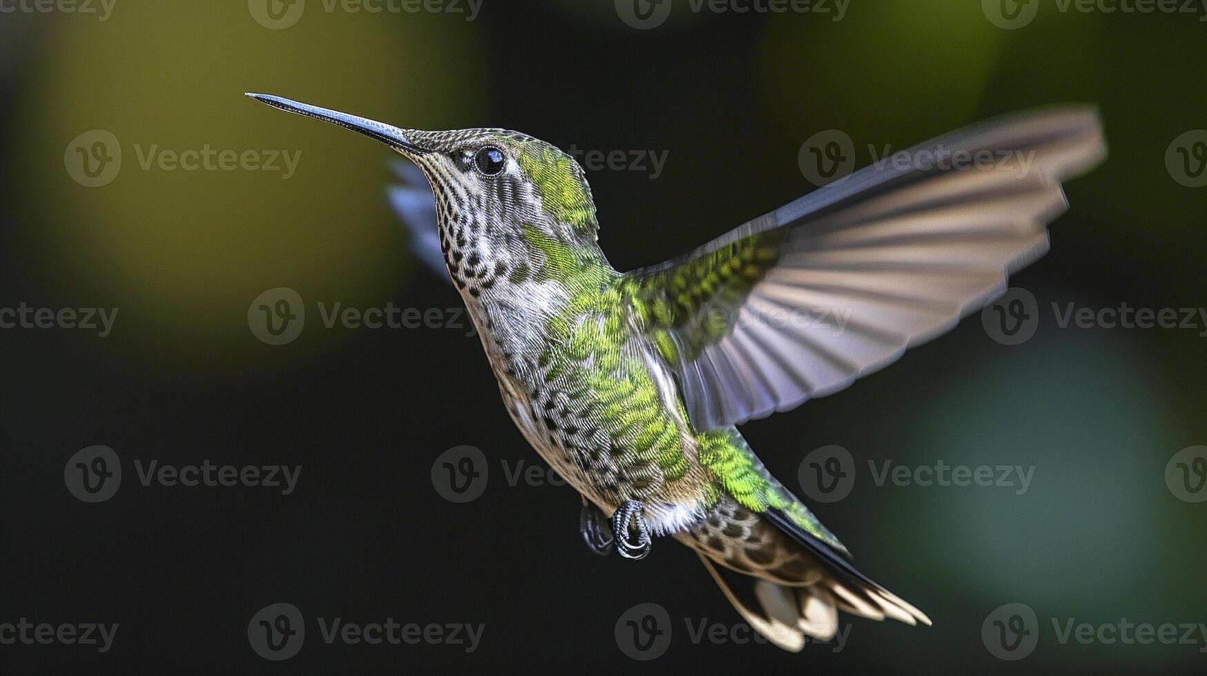 ai gerado foto do verde pássaro vôo em suave Sombrio fundo ai gerado