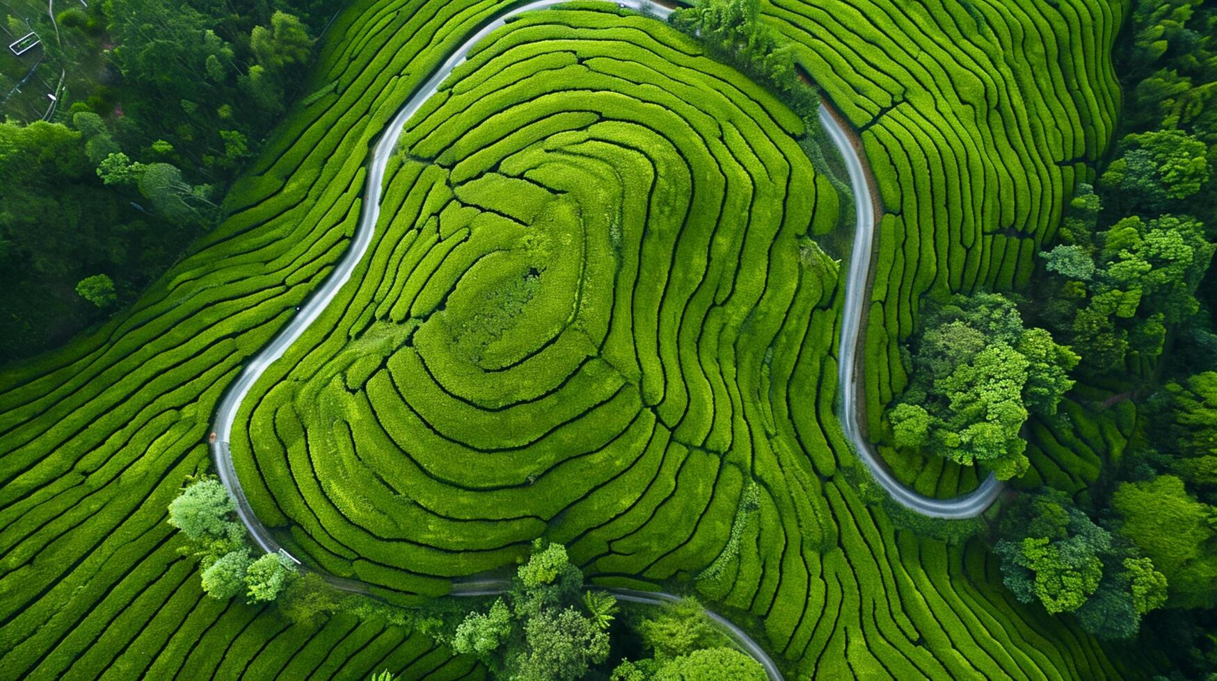 ai gerado aéreo Visão do vibrante verde chá plantações é lindo vista para contemplar. a plantações estão organizado dentro arrumado linhas este Formato intrincado padrões em a panorama. ai gerado foto