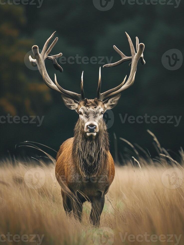 ai gerado majestoso veado em pé no meio alto, selvagem gramíneas ai gerado foto