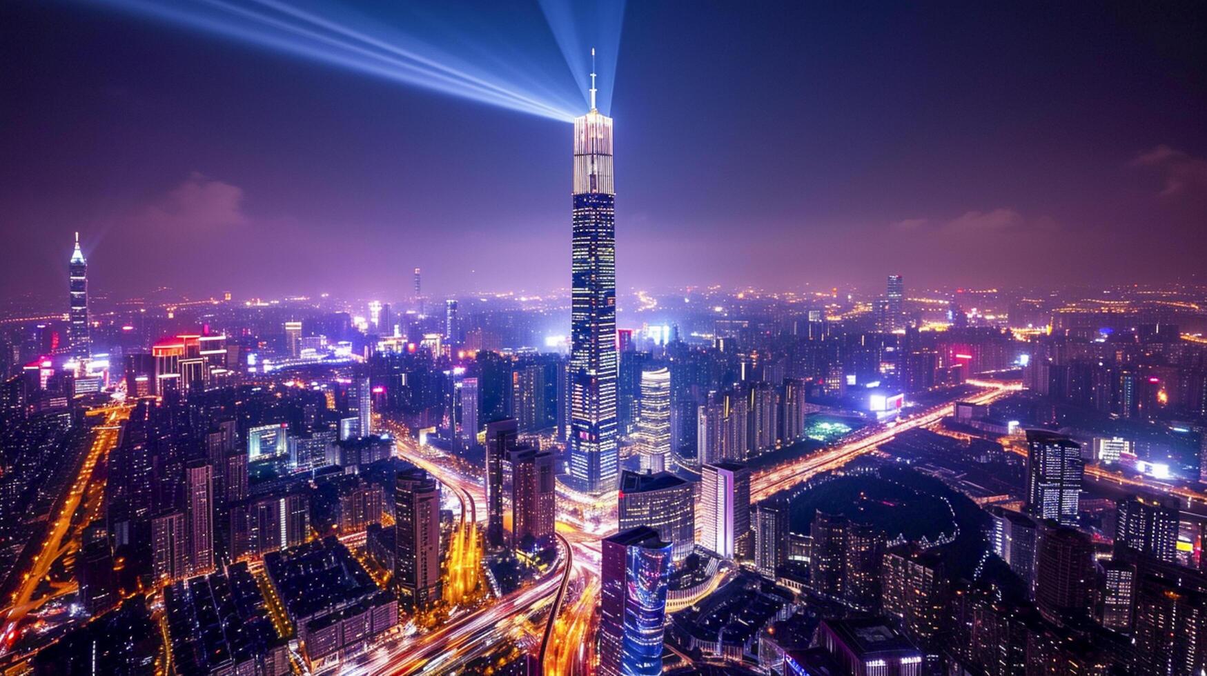 ai gerado movimentado paisagem urbana às noite, iluminado de a brilhante luzes do edifícios e tráfego ai gerado foto