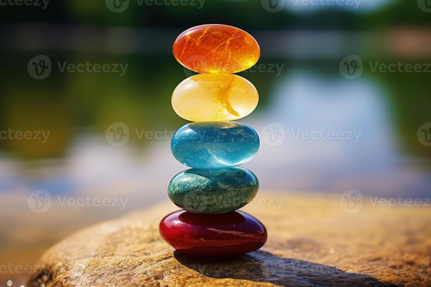 ai gerado cura chakras com Sete pedras foto