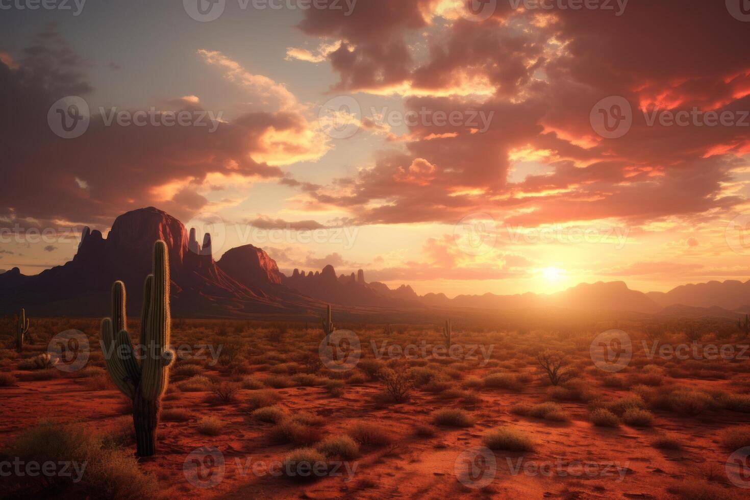 ai gerado pôr do sol dentro a Sonora deserto perto Fénix Arizona foto