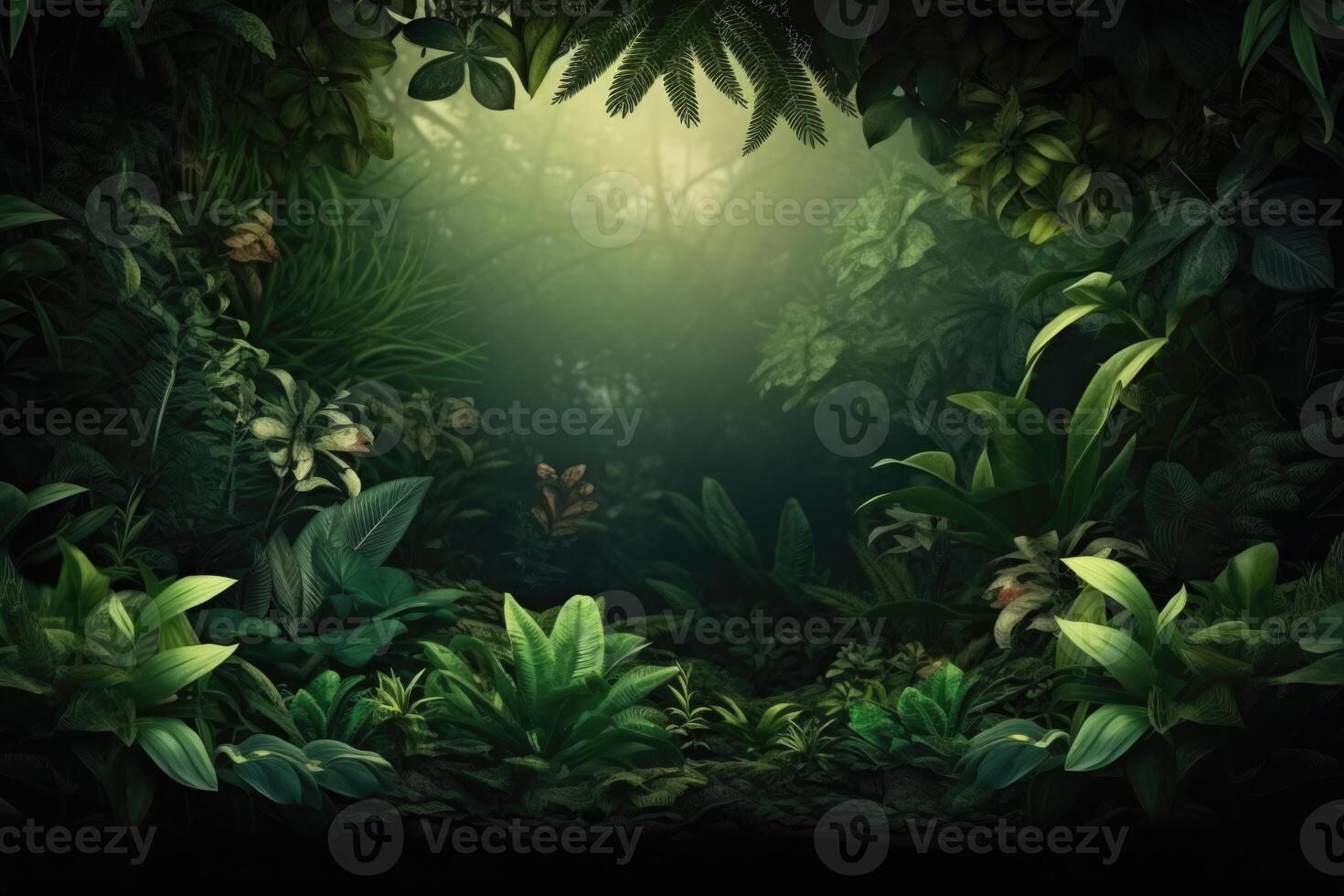 ai gerado natureza folhas dentro verde tropical floresta ilustração foto