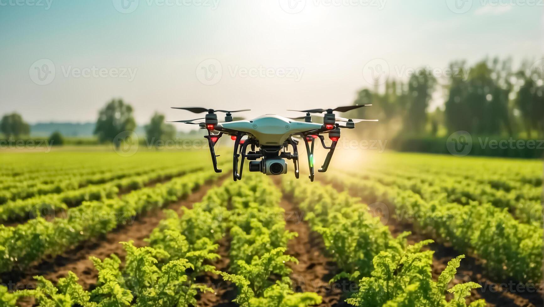 ai gerado zangão moscas e sprays verde plantas dentro a camas foto