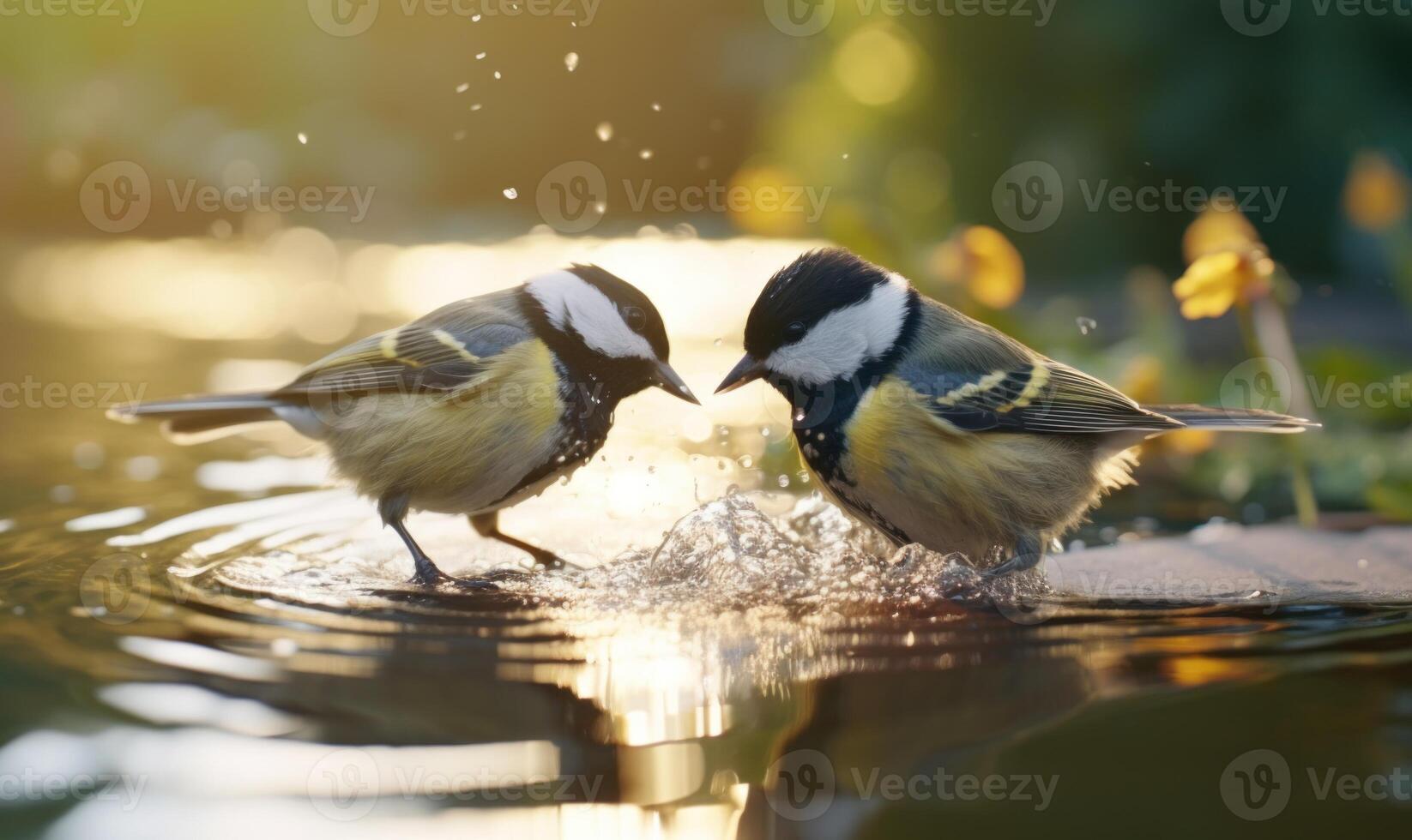 ai gerado ótimo peito, parus principal, solteiro pássaro em água, Warwickshire foto