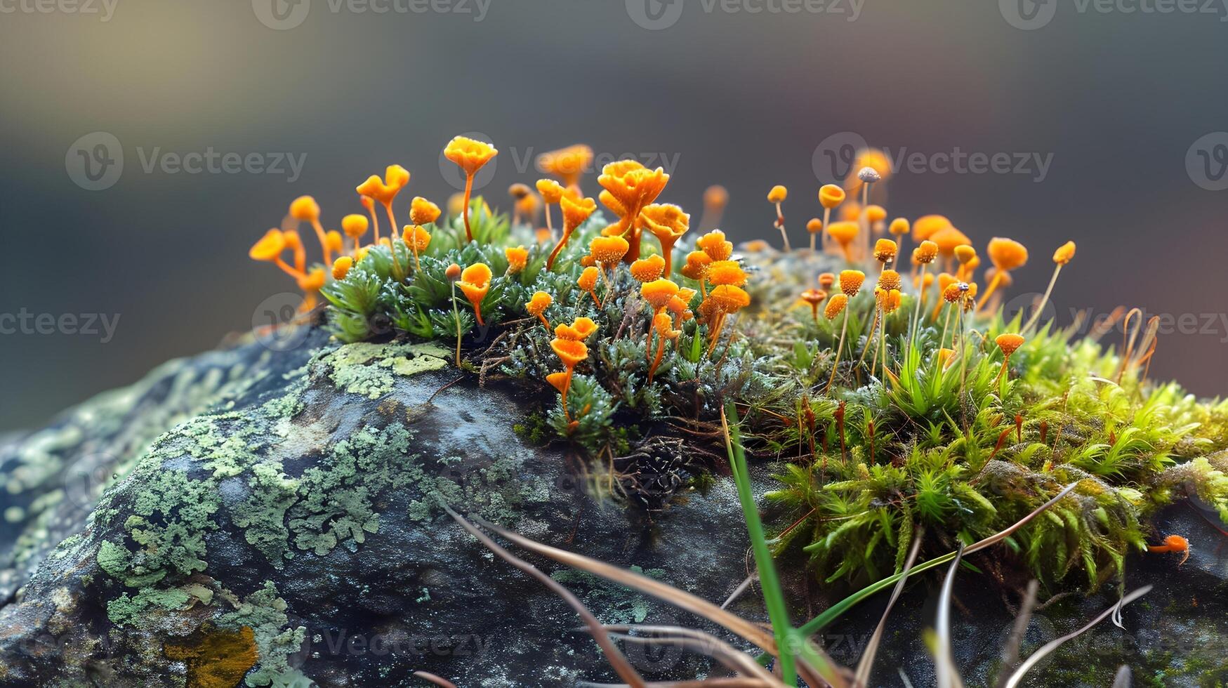 ai gerado miniatura mundo do líquen crescendo em uma pedra, capturando a simbiótico relação entre fungos e algas, generativo ai foto