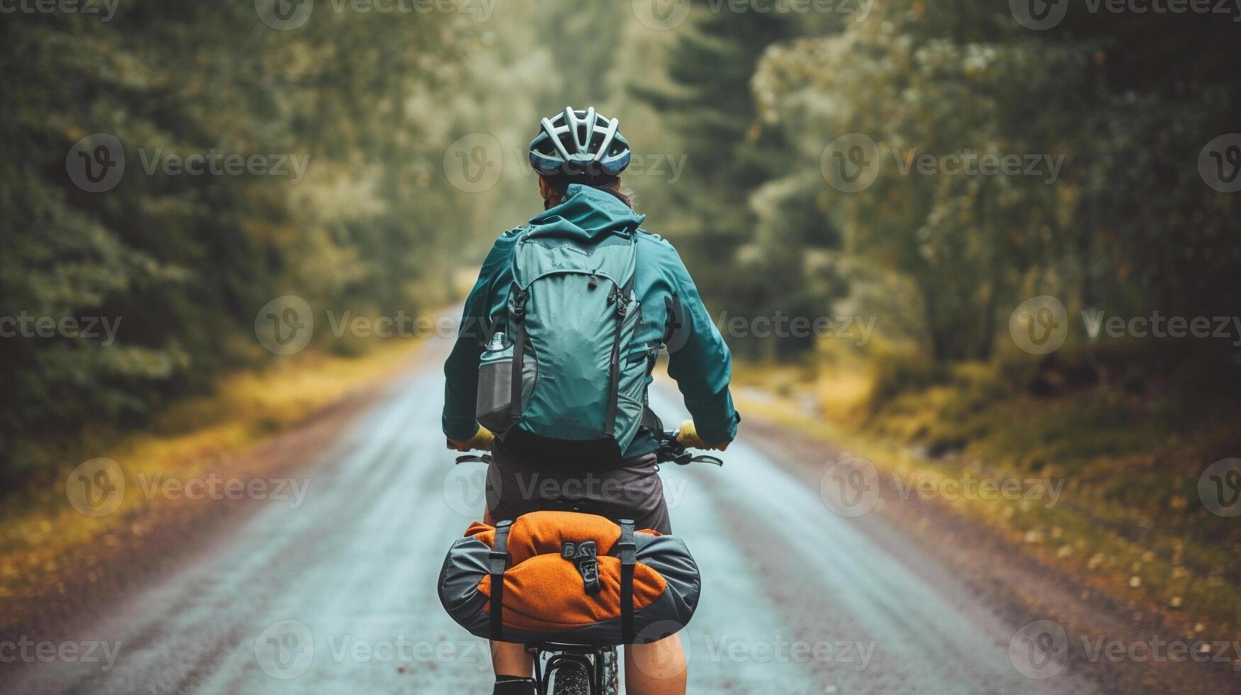 ai gerado bicicleta excursão aventura, ciclista carregado com excursão engrenagem, fundo imagem, generativo ai foto