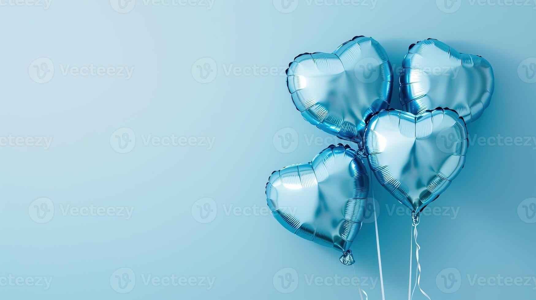 ai gerado hélio inflável corações dentro azul tons em uma céu azul fundo. frustrar balões - amor conceito. decoração para dia dos namorados dia ou casamento. foto