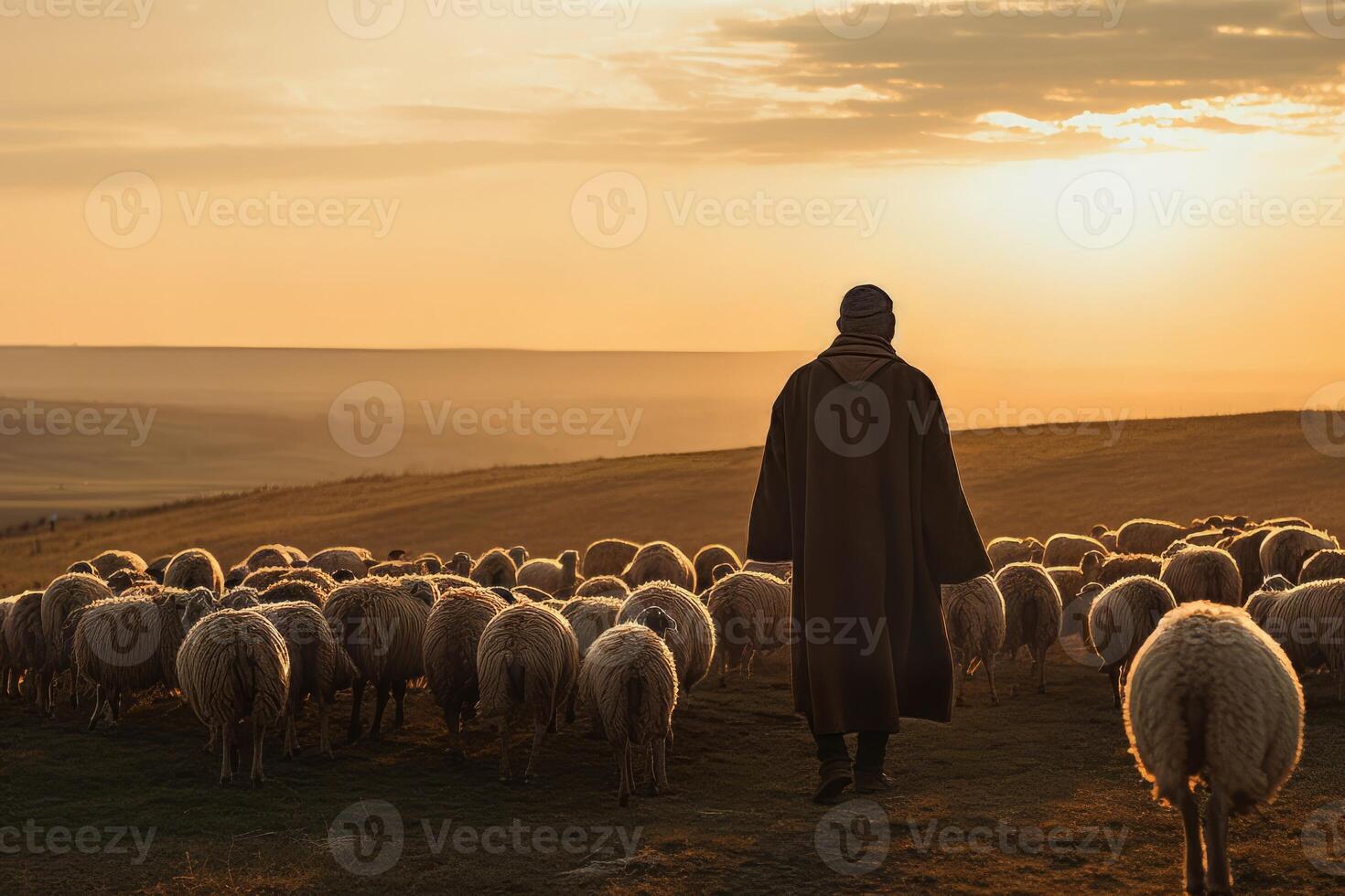 ai gerado pastor com ovelha rebanho. gerar ai foto