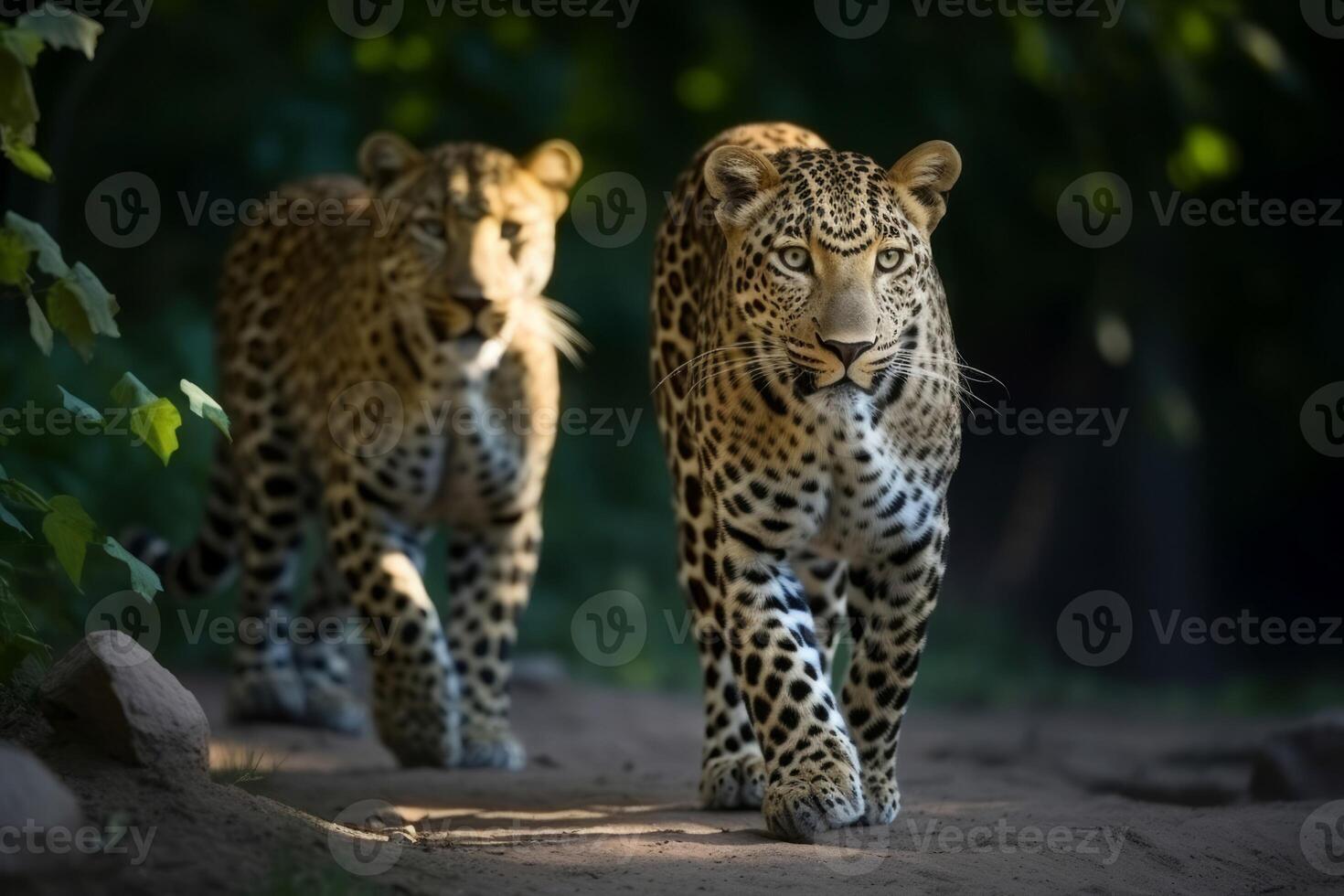 ai gerado poderoso leopardos caminhando chão. gerar ai foto