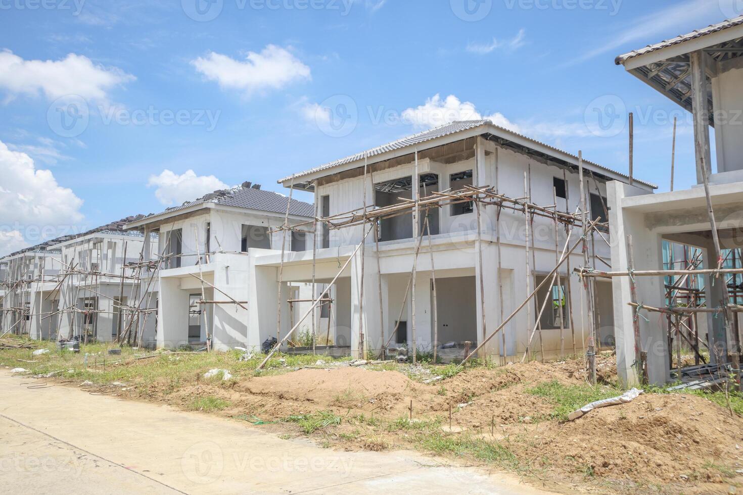 construção residencial nova casa com sistema de pré-fabricação em andamento no canteiro de obras foto